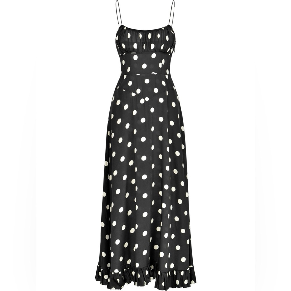 New Doen Rosaria Polka Dot Ruched Bust Maxi Dress size xs